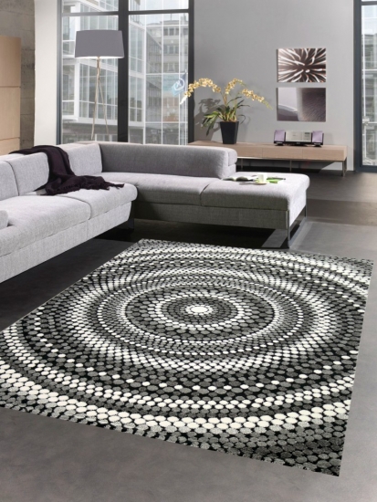 Teppich modern Wohnzimmer Teppich gepunktet grau schwarz
