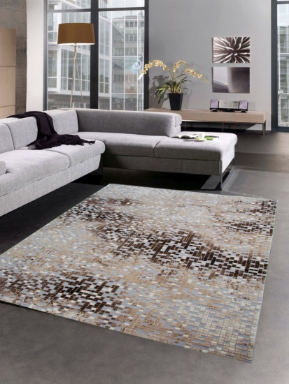 Teppich modern Wohnzimmer Teppich Mosaik grau braun beige