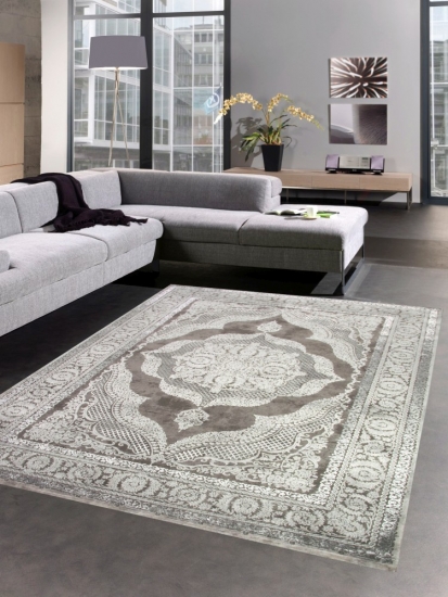Teppich Wohnzimmerteppich Orient Design mit Glitzer grau