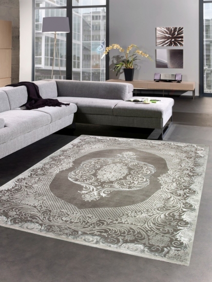 Teppich Wohnzimmerteppich Orient Design mit Glitzer grau
