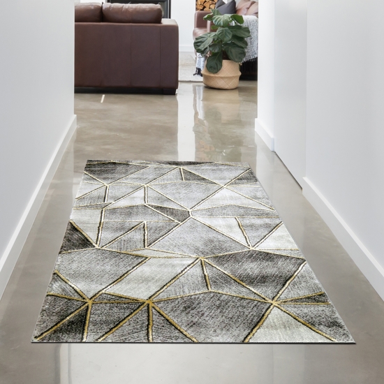 Teppich Wohnzimmer Designerteppich geometrisches Muster grau gold