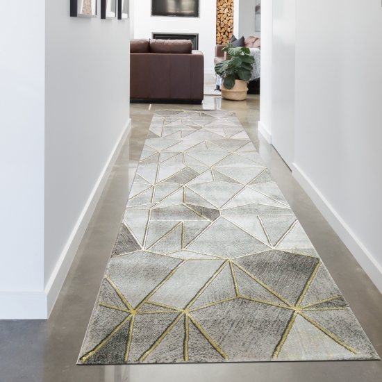 Teppich Wohnzimmer Designerteppich geometrisches Muster grau gold