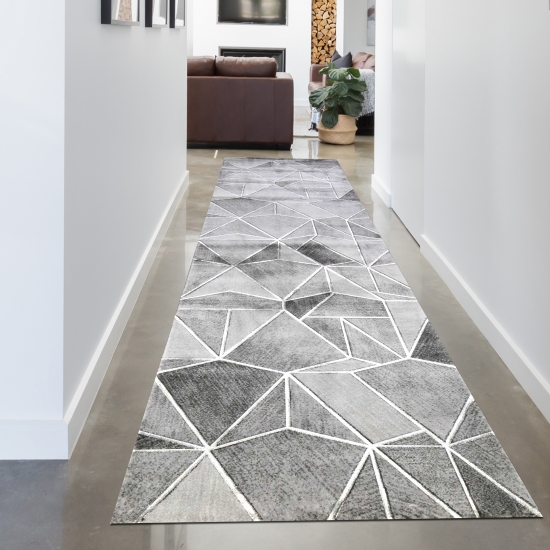 Teppich Wohnzimmer Designerteppich geometrisches Muster grau