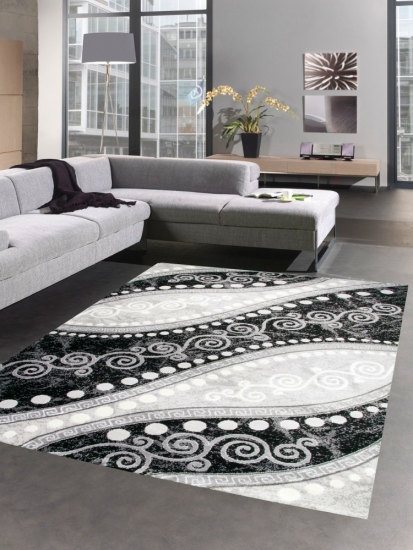 Teppich modern Ornamente mit Glitzer Grau Schwarz Creme