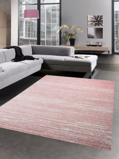 Moderner Teppich Wohnzimmerteppich Kurzflor uni rosa meliert