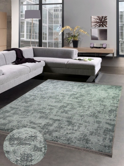 Teppich Paisley Muster Wohnzimmerteppich mit Fransen waschbar anthrazit