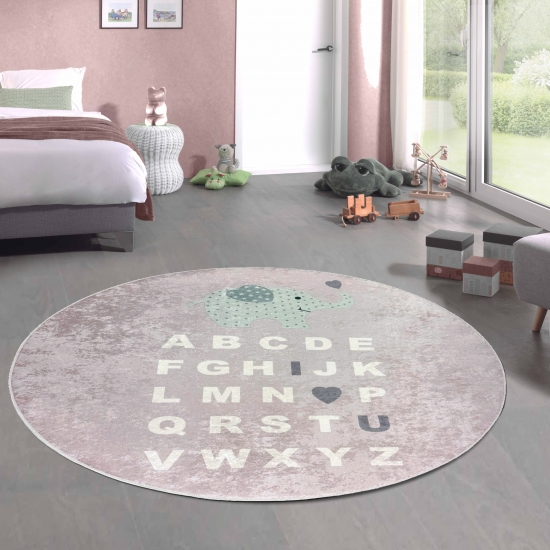 Preview: Kinderteppich ABC Alphabet Spielteppich mit Elefant rosa