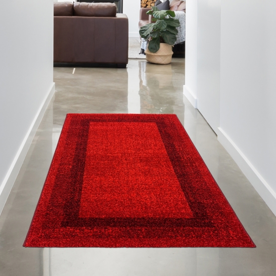 Teppich Wohnzimmer  Designer kurzflor Modern vintage seitlich gekettelt in rot
