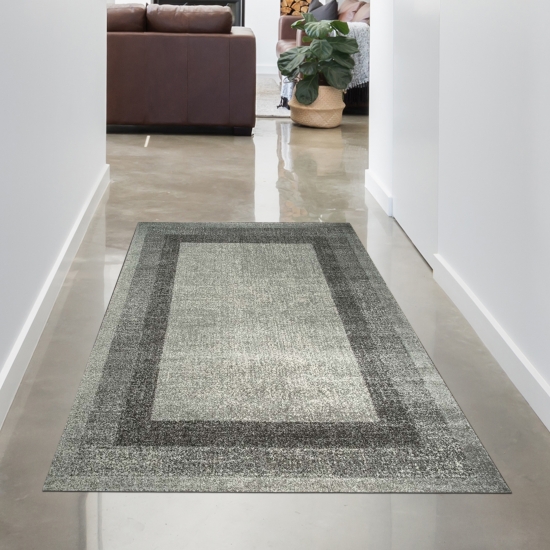 Preview: Wohnzimmerteppich Designer Teppich modern kurzflor vintage seitlich gekettelt in grau creme Preview: Wohnzimmerteppich Designer Teppich modern kurzflor vintage seitlich gekettelt in grau creme