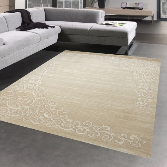 Designer Teppich Wohnzimmerteppich Ornamente Glitzer beige creme