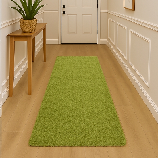 Preview: Moderner Hochflor Teppich in Moosgrün – stilvolles Design und angenehme Haptik