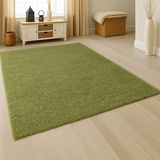Shaggy Teppich in Grün – moderner Hochflor Teppich mit weicher Struktur