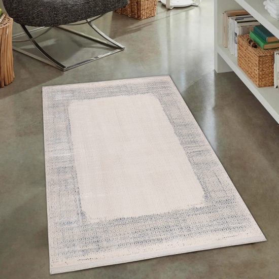 Moderner Designer Teppich | glänzend | in blau-weiß