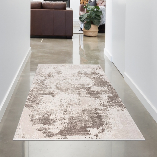Abstrakter Wohnzimmerteppich im Vintage-Design mit Used-Look in Beige