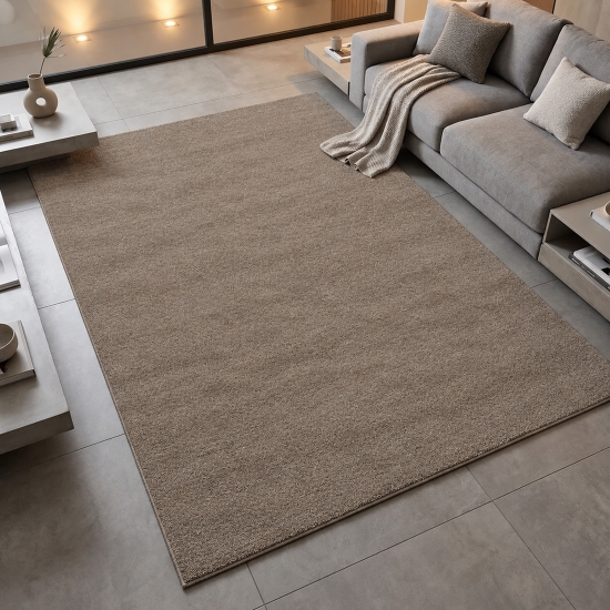 Moderner Kurzflor Teppich Taupe mit ruhiger Struktur und Wolloptik
