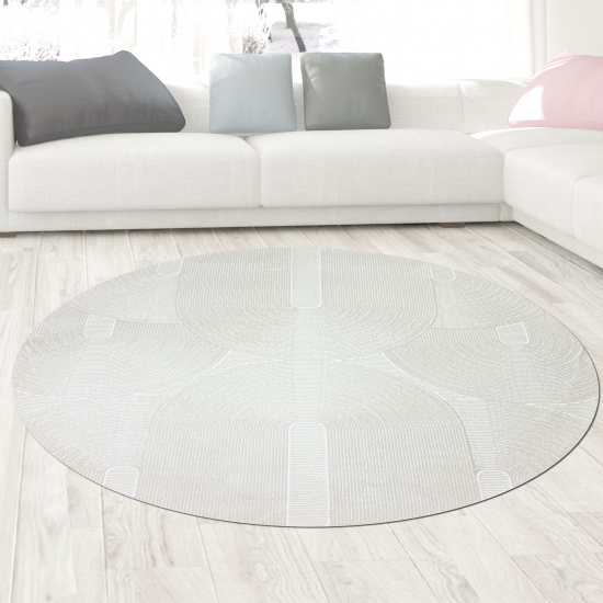 Wohnzimmerteppich Schlafzimmerteppich Recycle mit modernen ovalen Formen liniert in beige