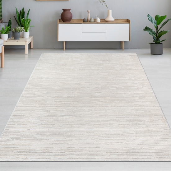 Preview: Moderner Teppich mit feiner Struktur und elegantem Liniendesign in Creme Preview: Moderner Teppich mit feiner Struktur und elegantem Liniendesign in Creme