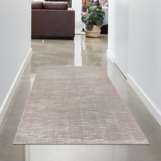 Preview: Stilvoller Teppich mit feiner Struktur und modernem Liniendesign in Beige Preview: Stilvoller Teppich mit feiner Struktur und modernem Liniendesign in Beige