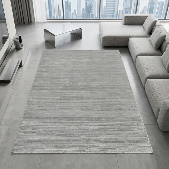 Teppich Silber Struktur Optik zeitlos Wohnbereich aus recyceltem Material