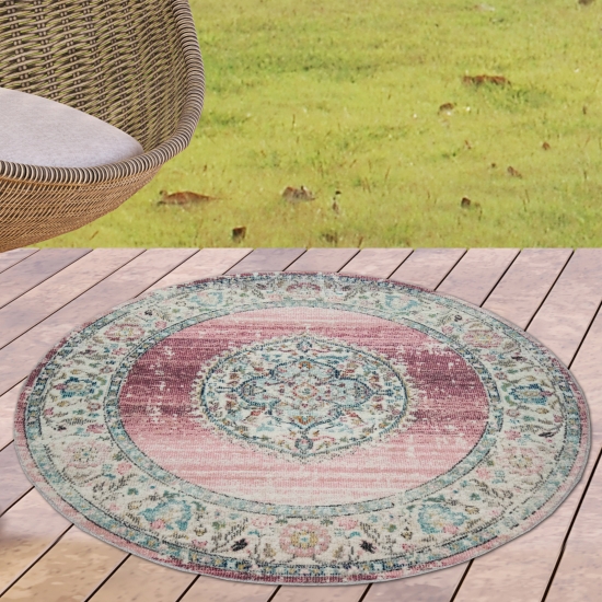 Teppich Outdoor Orientteppich Wohnzimmerteppich Ornamente in rosa