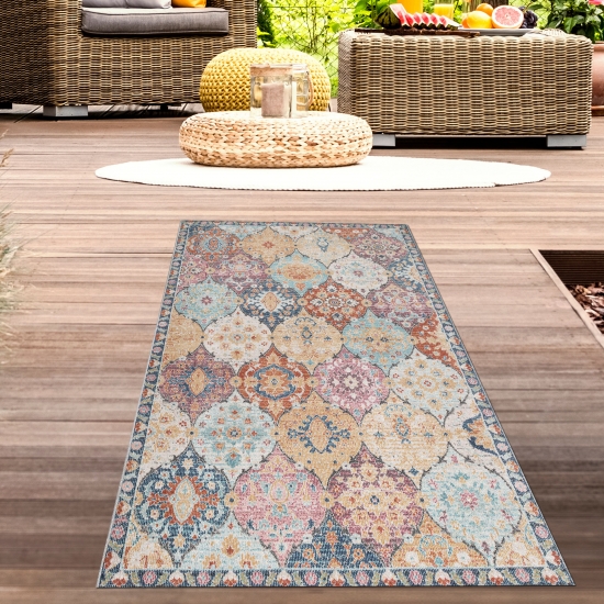 Preview: Teppich Outdoor Orientteppich Wohnzimmerteppich Ornamente bunt