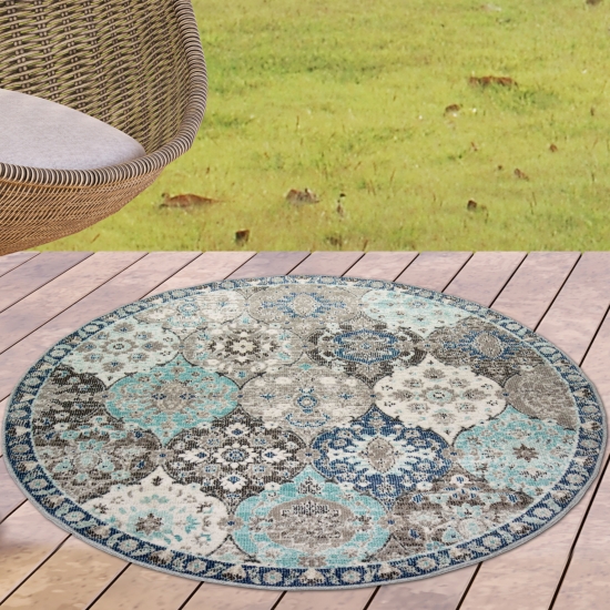 Teppich Outdoor Orientteppich Wohnzimmerteppich Ornamente in grau blau