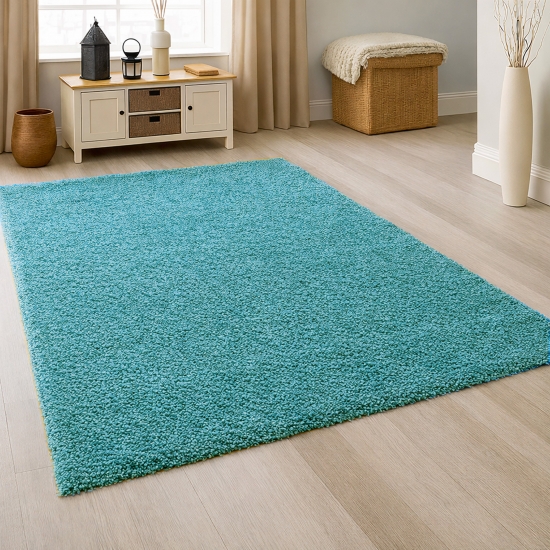 Moderner Hochflor Teppich in Aqua-Türkis – stilvolles Design und angenehme Haptik