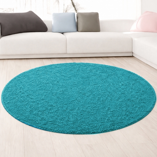 Preview: Moderner Hochflor Teppich in Aqua-Türkis – stilvolles Design und angenehme Haptik