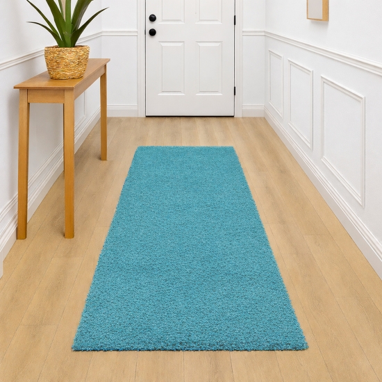 Preview: Moderner Hochflor Teppich in Aqua-Türkis – stilvolles Design und angenehme Haptik