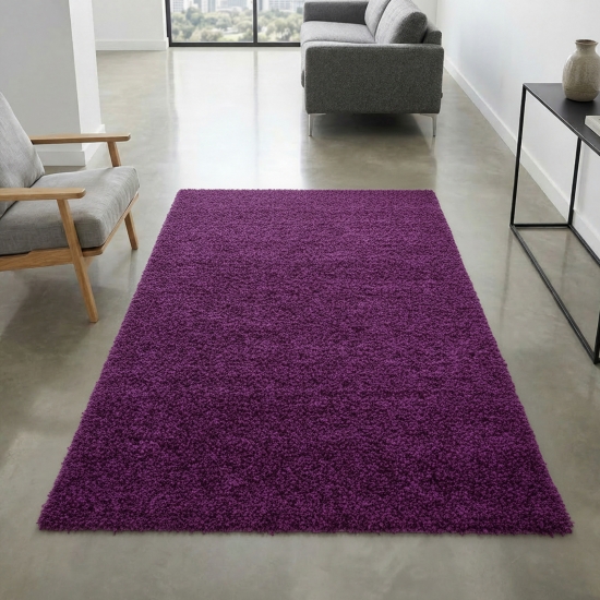 Preview: Shaggy Teppich in Lila – moderner Hochflor Teppich mit weicher Struktur