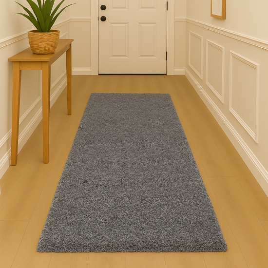 Preview: Shaggy Teppich in Grau – moderner Hochflor Teppich mit weicher Struktur und zeitlosem Design