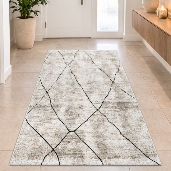 Design Teppich Beige Linienmuster elegant modern Wohnbereich stilvoll