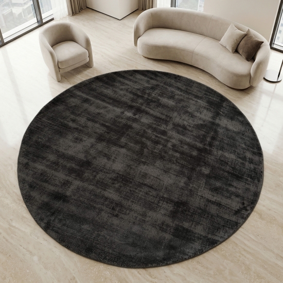 Handgefertigter Wohnzimmerteppich Unidesign in Elegantem Schwarz