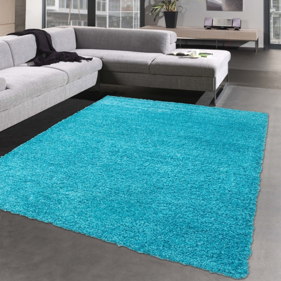 Shaggy Teppich Hochflor Langflor Bettvorleger Wohnzimmer Teppich Läufer uni türkis