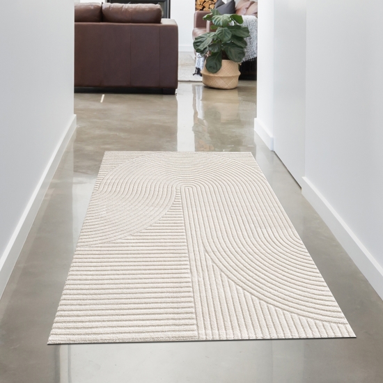 Moderner Teppich in Creme mit 3D Muster