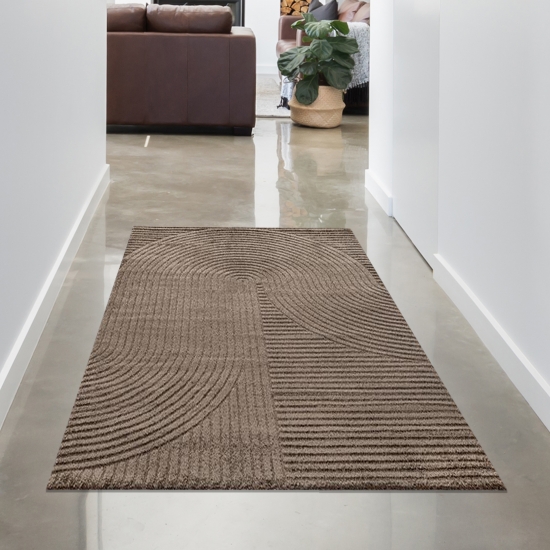 Preview: Moderner Teppich mit Bogenmuster Pflegeleicht und Strapazierfähig in Braun Preview: Moderner Teppich mit Bogenmuster Pflegeleicht und Strapazierfähig in Braun