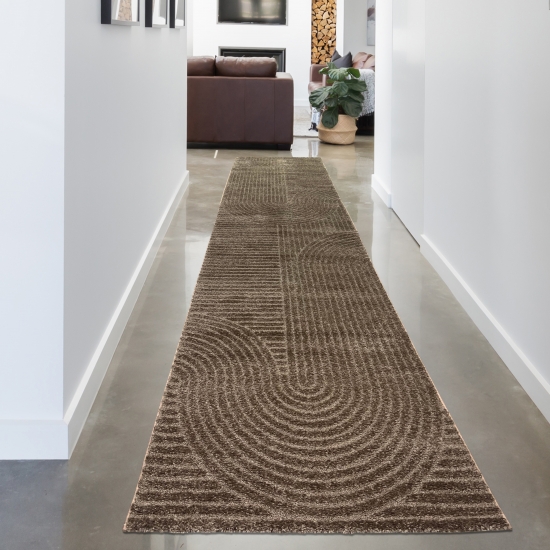 Preview: Moderner Teppich mit Bogenmuster Pflegeleicht und Strapazierfähig in Braun Preview: Moderner Teppich mit Bogenmuster Pflegeleicht und Strapazierfähig in Braun