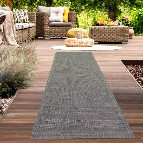 Preview: Indoor & Outdoor Teppich Sisal Optik Balkon Küche Terrasse Wohnzimmer - grau
