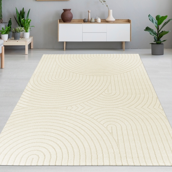 Moderner Teppich für Wohnzimmer mit Bogenmuster in creme