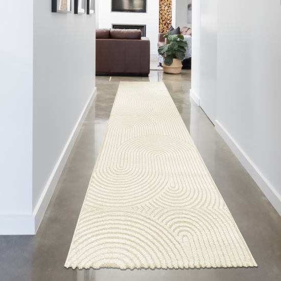 Moderner Teppich für Wohnzimmer mit Bogenmuster in creme