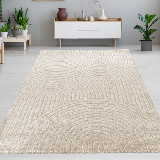 Moderner Teppich mit geschwungenem Muster in beige