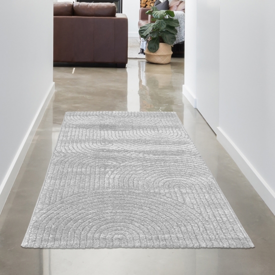 Preview: Design-Teppich mit minimalistischem Bogenmuster in stilvollem Grau Preview: Design-Teppich mit minimalistischem Bogenmuster in stilvollem Grau