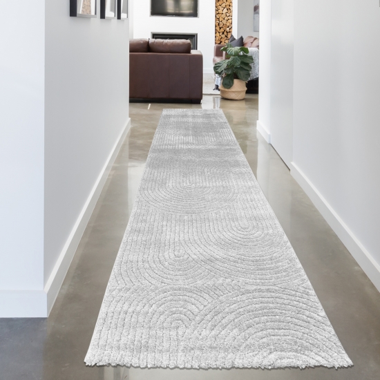 Preview: Design-Teppich mit minimalistischem Bogenmuster in stilvollem Grau Preview: Design-Teppich mit minimalistischem Bogenmuster in stilvollem Grau