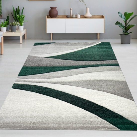 Teppich modern Teppich Wohnzimmer Wellen grau grün