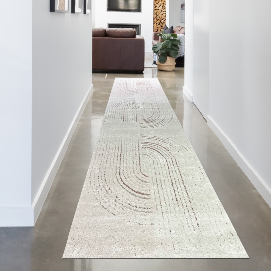 Wohnzimmer Teppich 3d-Effekt mit gestreiftem Muster in Creme Grau