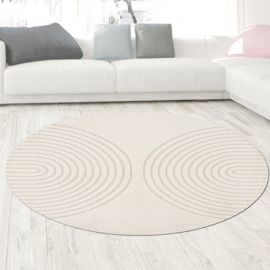 Wohnzimmer Schlafzimmer Teppich strapazierfähig mit 3D-Effekt und Bogenmuster in Creme