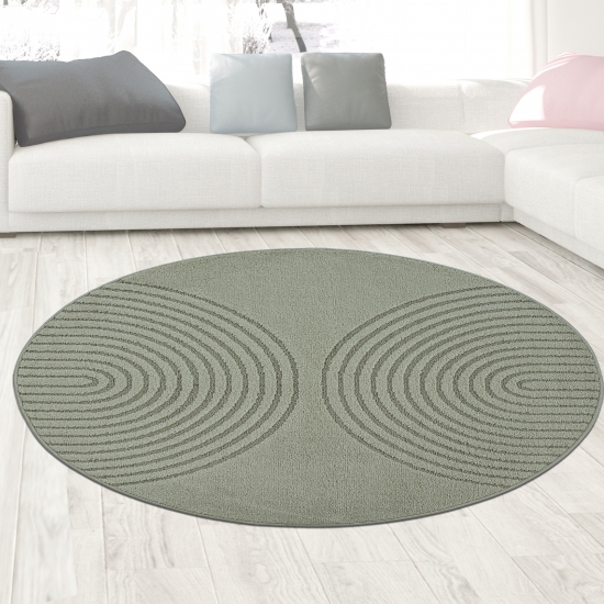 Preview: Designteppich Grün mit 3D-Kreismuster modern und elegant