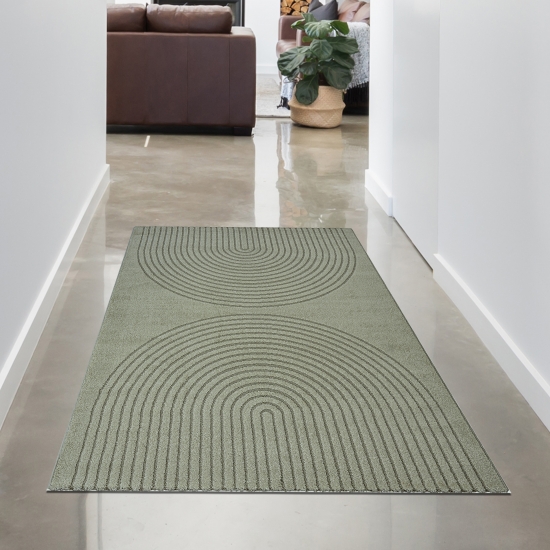 Preview: Designteppich Grün mit 3D-Kreismuster modern und elegant