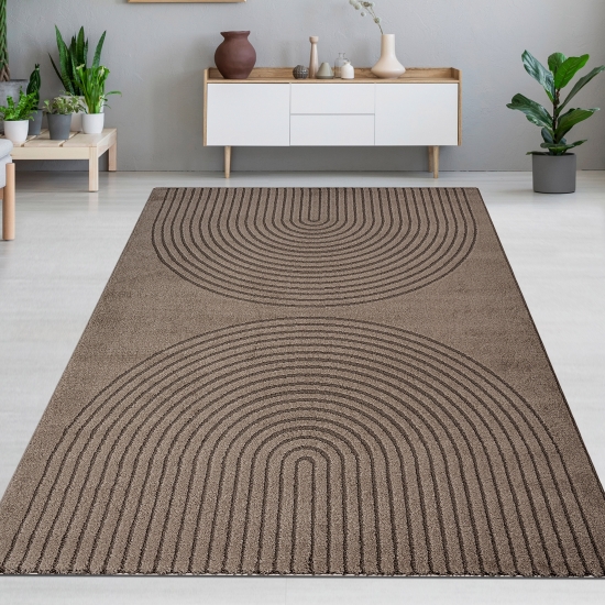 Designteppich Braun mit 3D-Kreismuster elegant und modern
