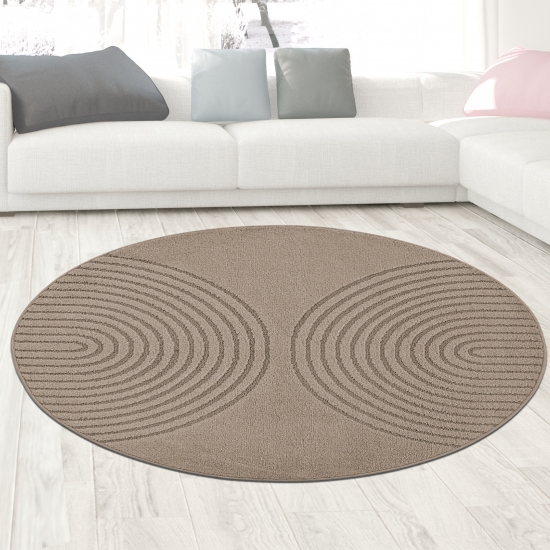 Preview: Designteppich Braun mit 3D-Kreismuster elegant und modern